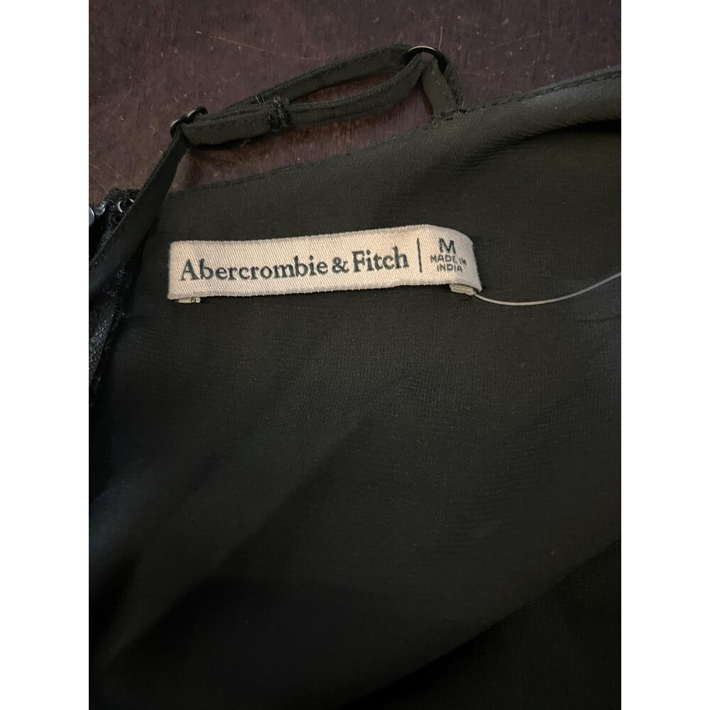 Abercrombie & Fitch Dress Womens Medium Black Satin Ruched Cowl Slip Midi Party - Picture 9 of 13